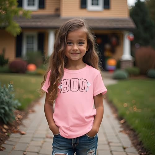 Halloween Shirts for Girl Boy Embroidered Boo Ghost Graphic T-Shirt Kids Funny Spooky Season Short Sleeve Tee Tops3