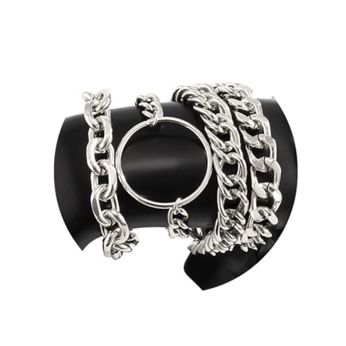 Image of Silver Chunky Chain Bracelet Trendy Wristband Set Open Cirlcle Charm Hand Accessories Punk Fashion Jewelry (Silver)