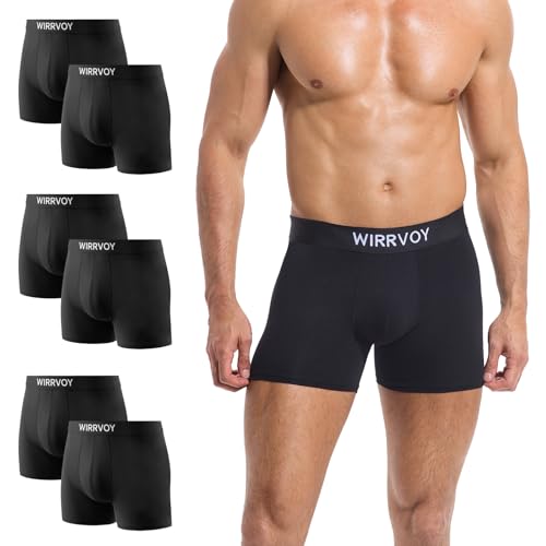 WIRRVOY Boxershorts Herren 6er Pack aus Baumwolle Unterwäsche Männer mit langem Bein Retroshorts ohne kratzendes Etikett Atmungsaktive & Weiche Unterhosen Komfortbund