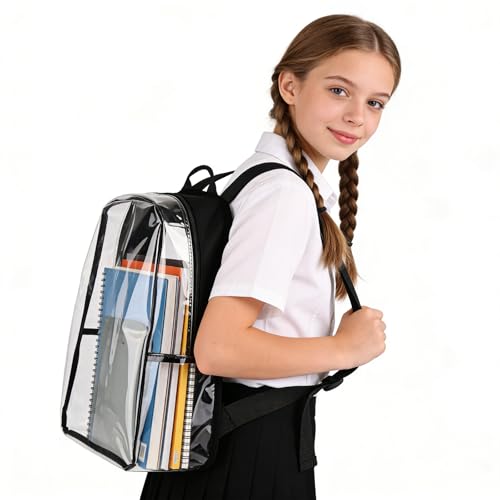 Image of JOMPARO 12 Pack Bulk Clear Backpack 16 Inch Clear Bookbags Large Transparent Backpack for School College (Black)