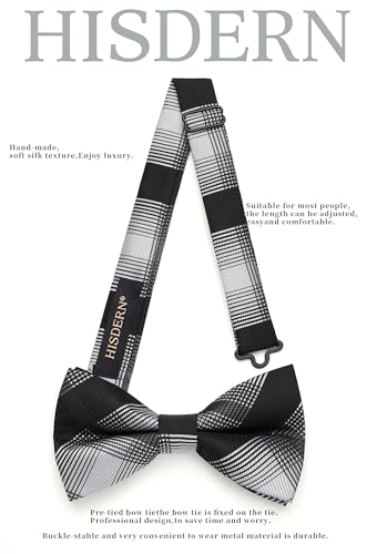 Image of HISDERN Mens Plaid Bow Tie Set Pocket Square and Cufflinks Bowtie | Pretied Bowties Design for Easy Wear,Check Pattern,Matching Handkerchief Cuff Link,3PCS Set Wedding Formal Party Groom Prom
