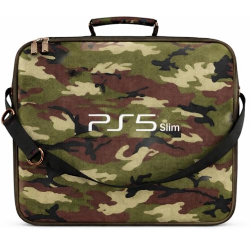 Image of TMG Storage Bag for PS-5(Slim), Carrying Case Portable Waterproof Shockproof Nylon Fabric Bag Fits for PS-5 (Slim) Travel Bag (Camo)