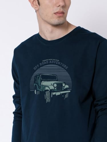 Image of Bewakoof Men's Off Road Jeep Printed 100% Cotton T-Shirt - Regular Fit, Round Neck, Full Sleeves