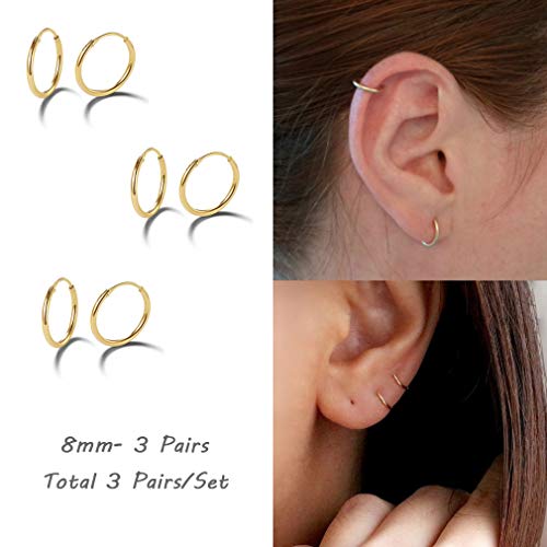 EPIRORA Silver Hoop Earrings- Cartilage Endless Small Hoop Earrings Set for Women Men, 3 Pairs of Hypoallergenic 925 Sterling Silver Tragus Earrings Nose Lip Rings2