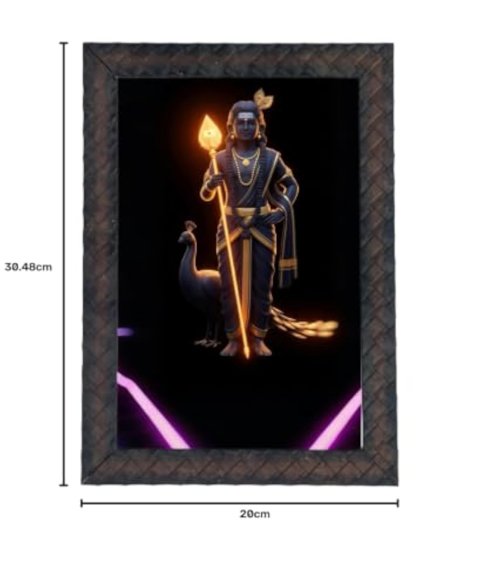 Lord Murugan Wall Art with LED Lighting, Framed Decor