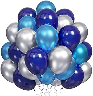 Blue Macaron Balloons, 30 Pcs Latex Macaron blue Balloons, Metallic Light Blue Balloons, Sliver Balloons Set with Ribbon for Birthday Party Decorations, Party Supplies, Baby Shower