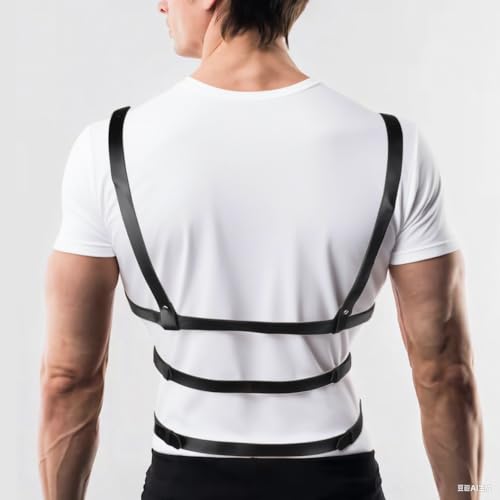 Men's PU Leather Chest Harness Belt, Adjustable Punk Style Body Belt for Muscle Show, Shoulder Strap Costume for Festival, Clubwear, Cosplay Fashion Outfit X0212