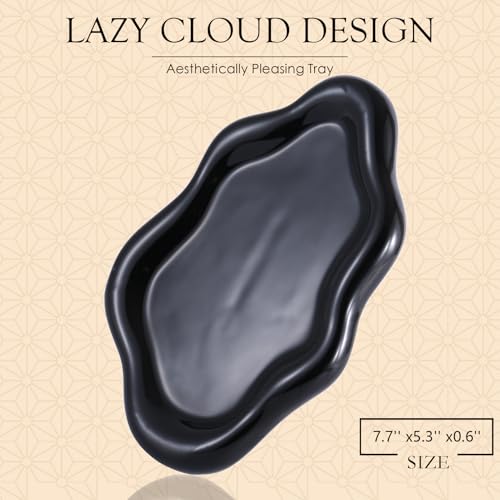 Image of CCINPPY Ceramic Jewelry Tray Trinket Dish, Decorative Cloud Vanity Key Tray for Women, Ring Holder Dish, Cute Jewelry Plate Bowl Room Decor Aesthetic, Black, Medium
