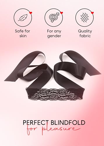 Lace Heart Shaped Breast Covers Adhesive Bra Cover, Lace Soft Fluffy Handcuffs for Grownups and Black Satin Mask2