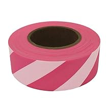 NO Adhesive, Presco PresGlo Stripe Patterned Roll Flagging Tape, 1-3/16 in. x 50 yds. Neon Pink/White Stripe