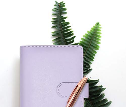 VANVENE A6 PU Leather Notebook 6 Round Ring Binder Cover, for A6 Filler Paper(Inner Paper Not Included) with Magnetic Buckle Closure budgets Binder (Lavender)