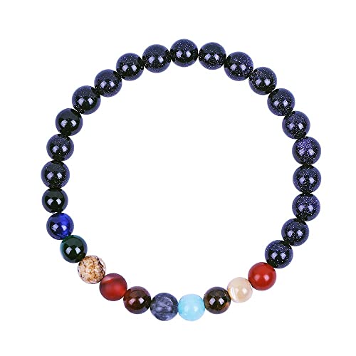 LIU'S TUNG Women Natural Stone Beads Bracelets Solar System Universe Galaxy The Eight Planets Nine Planets Guardian Star Bracelets Bangle Gifts (Nine Planets (6mm))