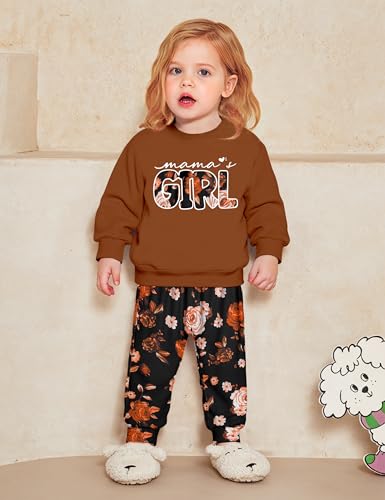 Image of Toddler Girl Clothes Fall Winter Outfits Wild Hair Don't Care Highland Cow Sweatshirt Pants Western Cowgirl Outfit