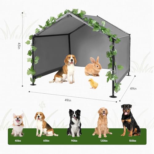 Dog Shade Shelter Outdoor Tent for Large Medium Dogs, Outside Sun Rain Canopy Pet House for Homeless Cats Pigs Livestock with Waterproof Roof Rainproof Cover & Artificial Grapevine Leaves Dog Shade Shelter Outdoor Tent for Large Medium Dogs, Outside Sun Rain Canopy Pet House for Homeless Cats Pigs Livestock with Waterproof Roof Rainproof Cover & Artificial Grapevine Leaves