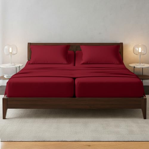 Image of Elegant Comfort Luxury 1500 Premium Hotel Quality Microfiber 5-Piece Sheet Set - Wrinkle Resistant, All Around Elastic Fitted Sheet, Deep Pocket up to 16 inch, Split King, Burgundy