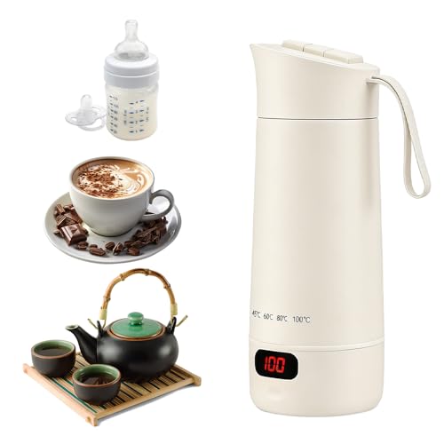 Wxeadu 4 in 1 Mini Bouilloire Electrique, 400ML Réglable Bouilloire de Voyage, 4 Témpérature Contrôle Tactile Petite Bouilloire Electrique, Chauffe Eau...