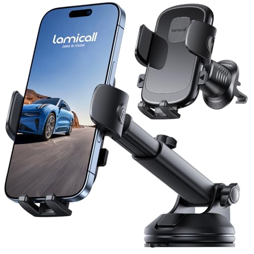 Lamicall Phone Mount for Car [3-in-1 Military-Grade Suction Cup] 360 Rotation Phone Holders for Your Car [Metal Hook] Cell Phone Car Mount Dashboard Vent Windshield
