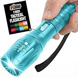 GORILLA GRIP Powerful LED Tactical Flashlight, 750 FT High Lumens 5 Adjustable Modes, Water Resistant, Ultra Bright Zoom Flashlights, Small Mini Flash Light, Camping, Night Dog Walking, Turquoise