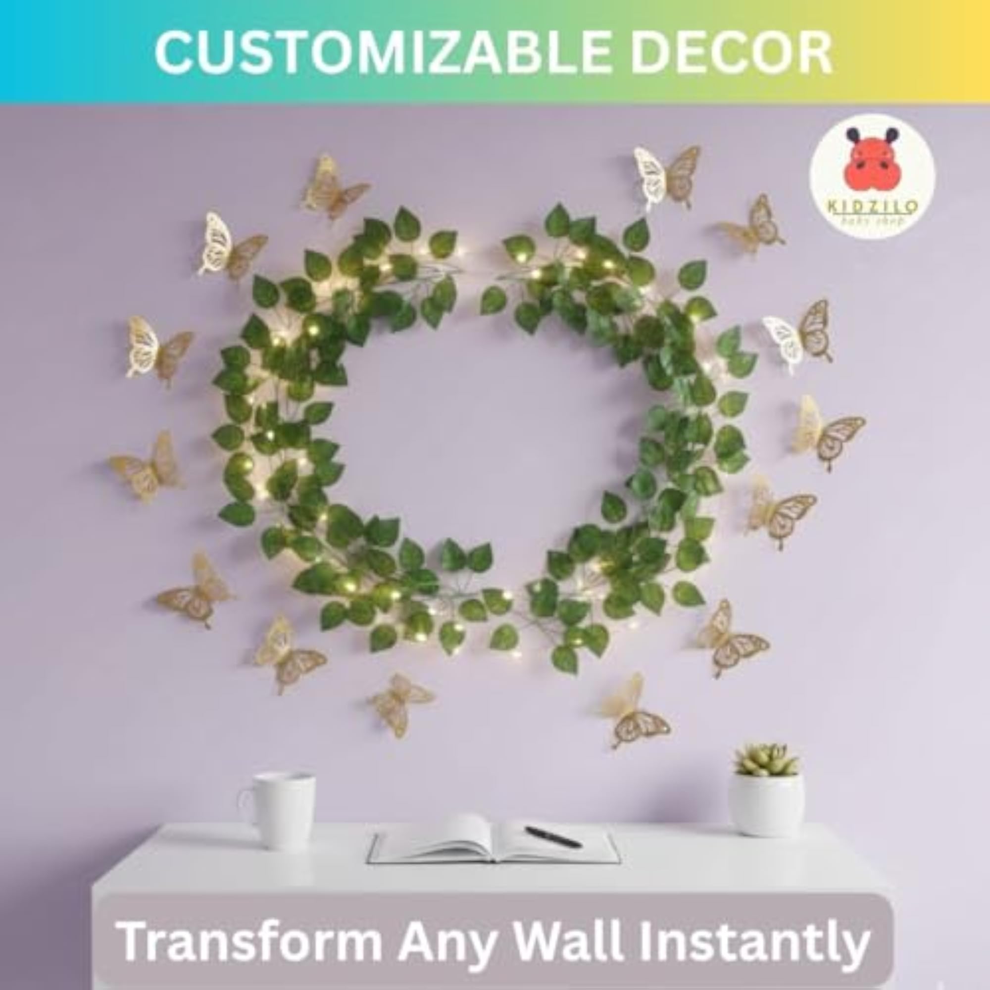 Artificial Leaf Garland with 3D Butterfly Wall Stickers