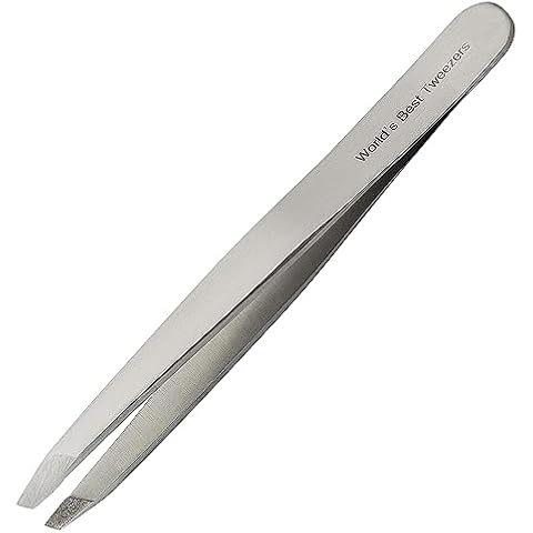 World's Best Tweezers Diamond Tip Tweezer - Diamond Coated Slant Tip Precision Eyebrow Tweezer, Facial & Ingrown Hair Remover - Perfectly Aligned - Grabs Hair From The Root - Stainless Steel Cover