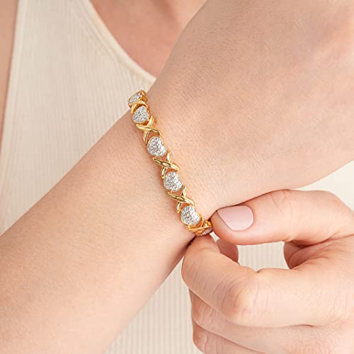 MORGAN & PAIGE .925 Sterling Silver 18K Yellow Gold Plated Two-Tone Diamond Accent and Illusion XO Heart Tennis Bracelets for Women or Pendant Womens Necklaces, Elegant Hypoallergenic Jewelry2