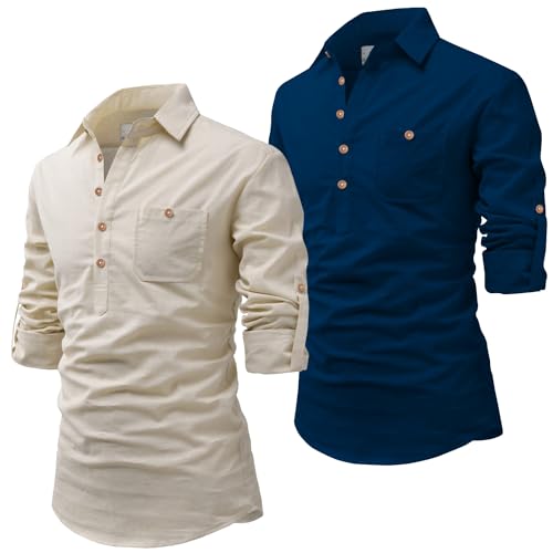 Image of Vida Loca Men Cotton Full Sleeve Casual Spread Collor Slim Fit Short Kurta for Men and Boys (Pack of 2)