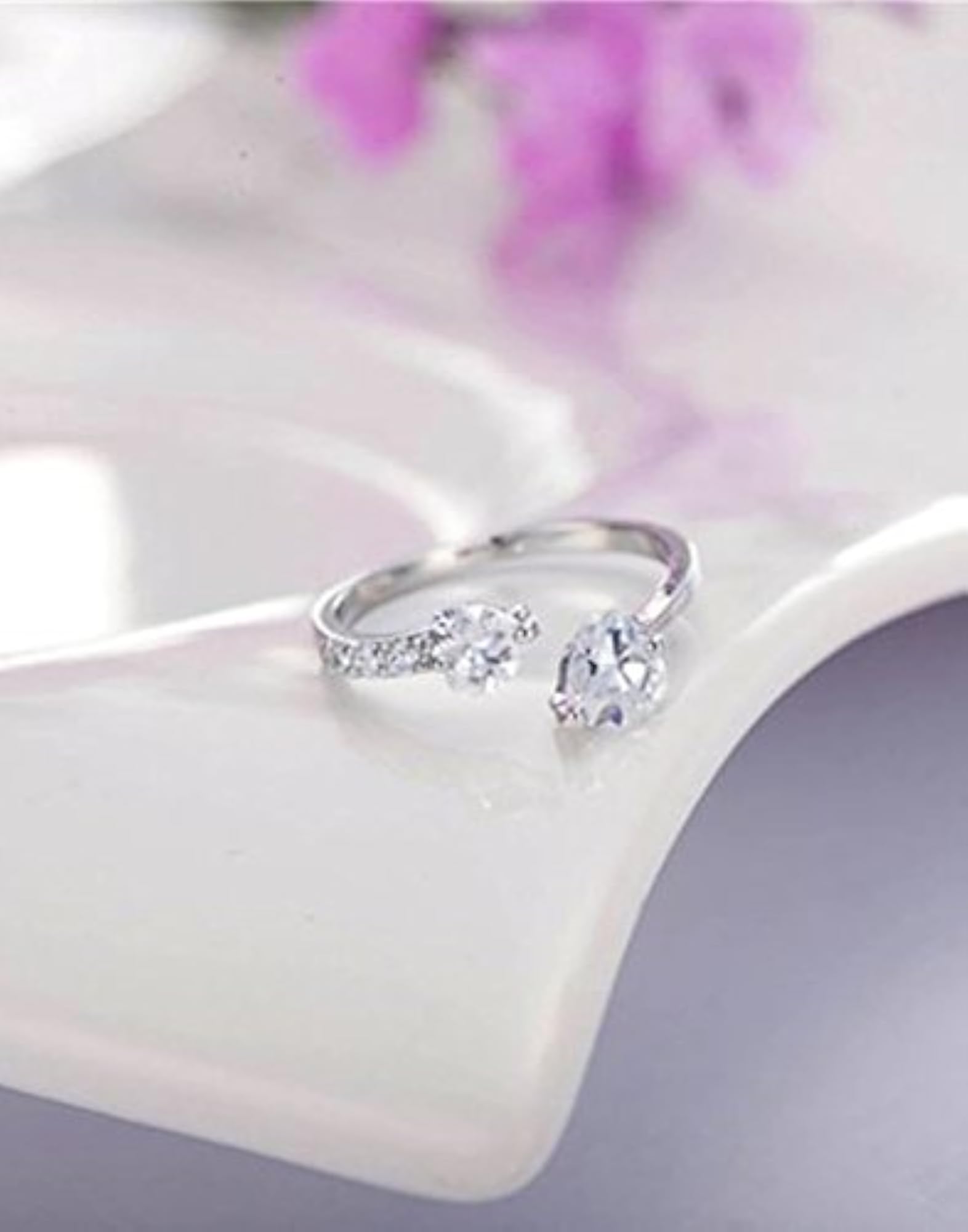 Platinum Plated Elegant Austrian Crystal Heart Cut Ring