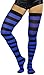 ToBeInStyle Women's Wide Vertical Striped Thigh Hi Stockings (Black w/ Royal Blue Stripes)