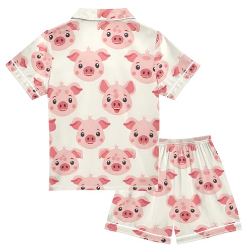 ALAZA Cartoon Pig Piggy Pajamas Satin Pajama Set Short Sleeve Button Down Sleepwear2