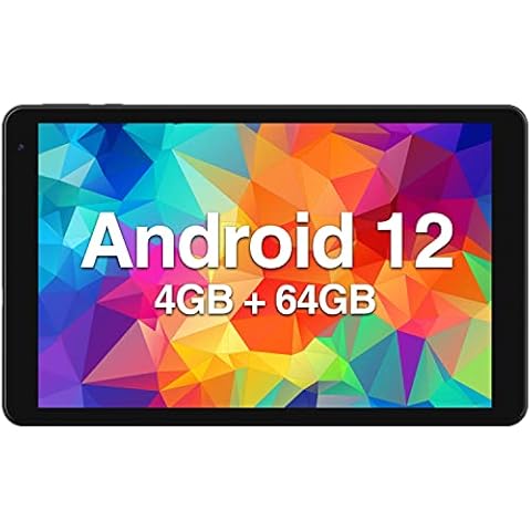 Fusion5 2023 New 10.1" Android 12 Tablet, F202 Full HD Ultra Slim Tablet PC (64GB Storage, 4GB RAM, Quad Core CPU, WiFi, Bluetooth, 1920x1200 IPS Screen, Type C, 13MP & 5MP Cameras) Cover