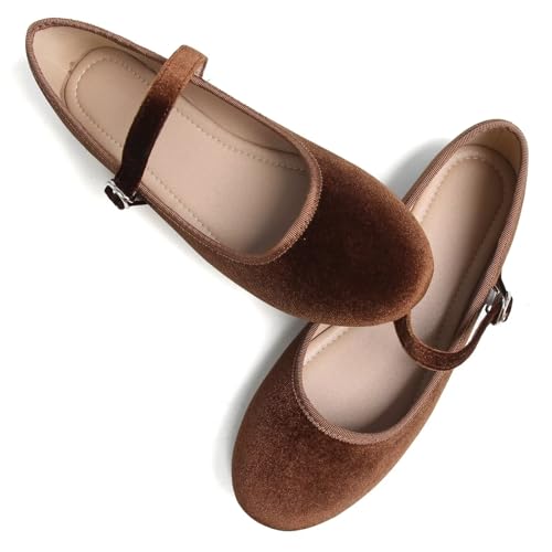 Image of TN TANGNEST Women's Velvet Flats Round Toe Ballet Shoes | Elegant Bowknot Flats Comfortable Casual Slip On Flats for Work