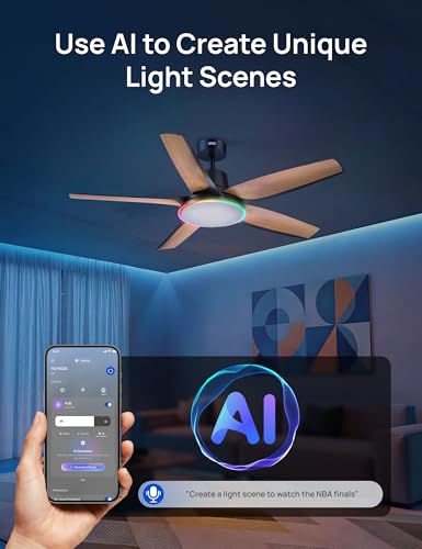 Image of DREO Smart RGBIC Ceiling Fans with Lights, Low profile Ceiling Fan with Alexa /App, 52'' Dimmable Lighting & Color Tuning, 25dB Quiet for Living Room, Game Room, Easy Installation, Black, 2026 Upgraded