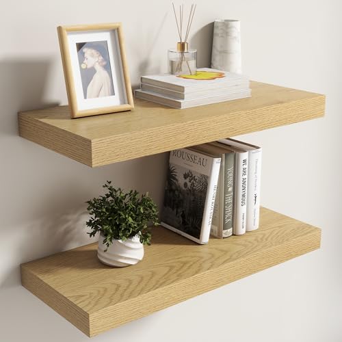 Image of Dreamland Floating Shelves for Wall,8 Inch Deep Floating Shelves,24 inch W x 8 inch D Wall Shelves for Bedroom, Living Room, Kitchen, Bathroom,Oak Color,Set of 2