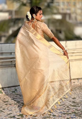 Image of SWORNOF Womens Kanjivaram Silk Saree with Zari Woven Saree With Blouse Piece