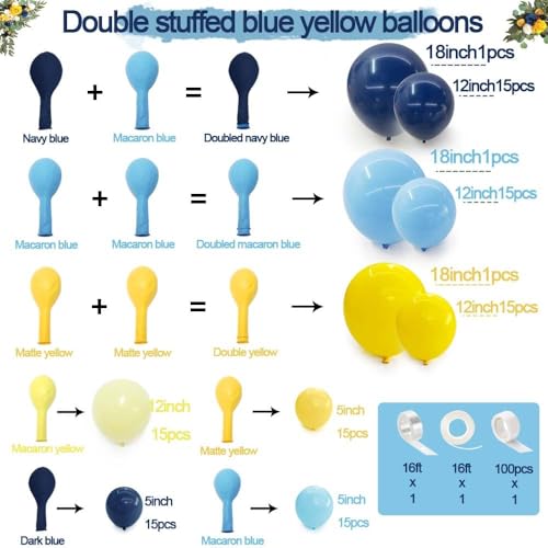Image of Captank Blue and Yellow Balloons Navy Royal Blue Balloon Garland Arch Kit For Happy Birthday Summer Baby Shower Bridal Shower Lemon School Banana Party Decorations