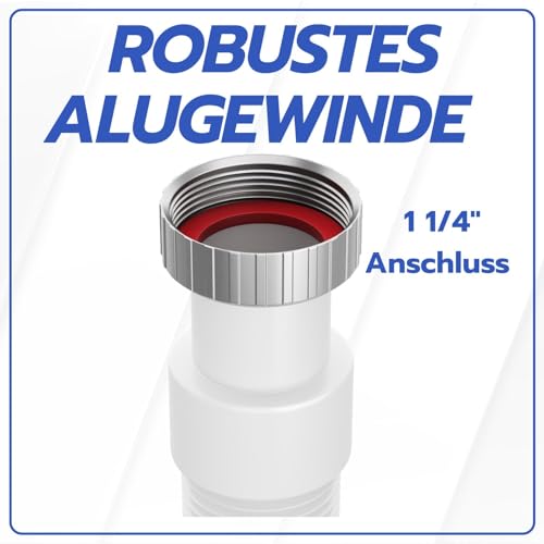 MYLAVABO Siphon Ablaufschlauch 1 1/4\ Sifon für Waschbecken, flexibel ausziehbar bis 85cm cm, Röhrensiphon aus Kunststoff | 5/4\ Anschluss | Ablaufgarnitur für Waschtisch