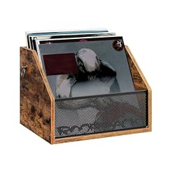 CHOEZON Vinyl Record Storage Wall Mount, Vintage Record Display Holder, Vinyl Album Crate, LP Display Shelf, Metal Mesh Front and Pull Rings for LP, Photo Albums, Files, Rustic Brown MCW28BF - Les Beatles, Paul McCartney, John Lennon, RIngo Starr, George Harrison
