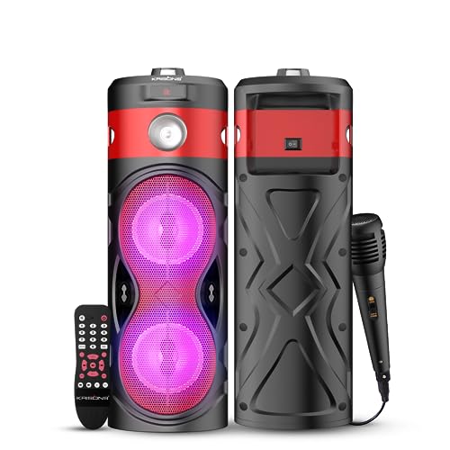 Image of Krisons Cylender 111 50W Portable Speaker with 4 inch X2 / Double Woofers, in Built Torch, Remote Control with Bluetooth, FM, USB, Micro SD Card and AUX Connectivity (Red)