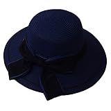Produkt Typ: Sonnenhut TREESTAR Sommer Fashion Rund Sonne Hat Schwarz Großer Schleife Dekoration Dome Bowler Frau Outdoor Seaside Beach Sonnenschutz Strohhut 1, Stroh, dunkelblau, 55-58 cm