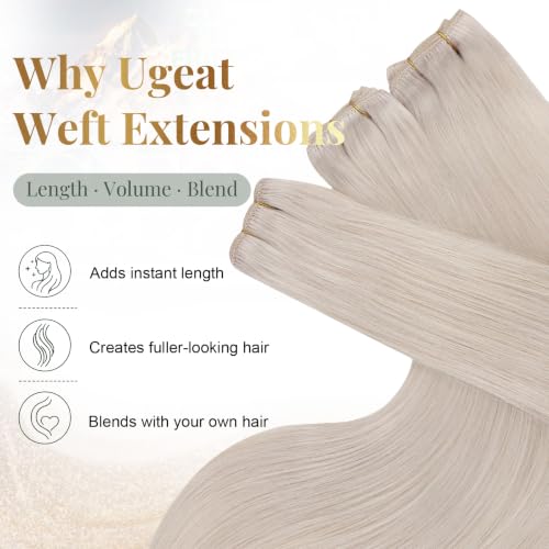 Image of Ugeat Blonde Weft Hair Extensions Human Hair 24 inch Remy Real Hair Sew in Extensions Platinum Blonde Long Hair Extensions Weft For Women 105G