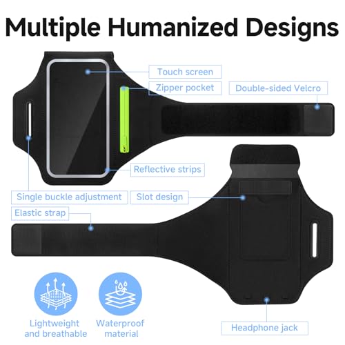 Sportarmband Handyhalterung Joggen, Handytasche Joggen mit Kopfhörertasche Schweißfest Tasche Running Armband für iPhone 16 15 14 13 12 11 Pro Max Galaxy S25 S24 S23 Ultra bis zu (6,8 Zoll, Schwarz)