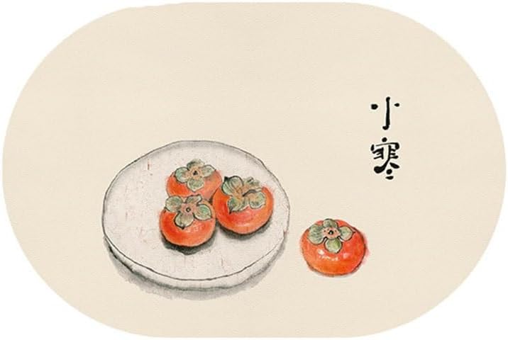 Waterproof Oil Insulated Cutlery Bowl Mat PVC Chinese Meal 24 Solar Oval Leather Western Placemat(White-Dinosaur Doodle4)