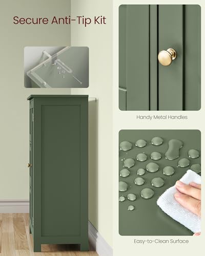 Image of VASAGLE Bathroom Floor Storage Cabinet, 3 Drawers, Forest Green