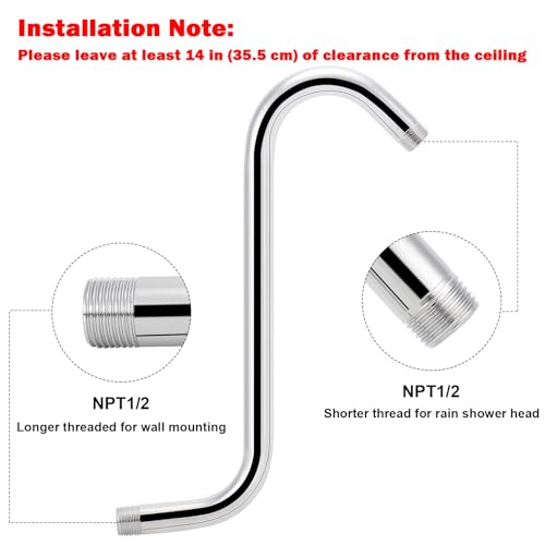 Image of NearMoon S Shaped Shower Head Riser Arm, Shower Extender Arm with Flange, Standard 1 /2 inch Connection- Bathroom Accessory (12 Inch, Chrome)