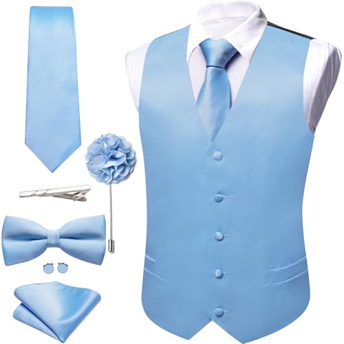 Image of Barry.Wang Men's Suit Vest Tie Bowtie Set Formal Silk Paisley Waistcoat Hanky Cufflinks Lapel Pin Set Wedding Party 7PCS