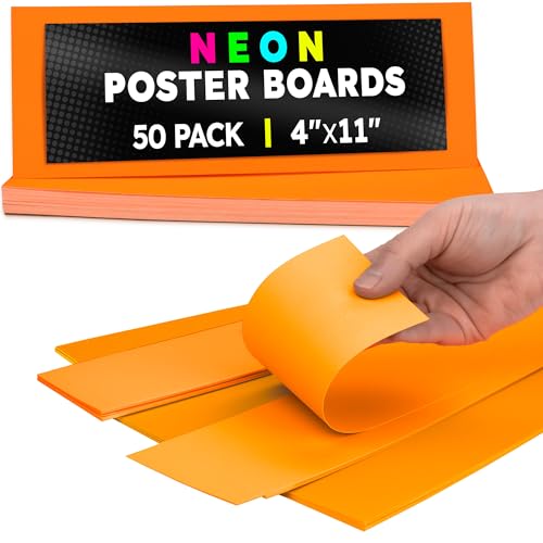 Image of Hygloss Medium Poster Board 4x11 - 50 Neon Orange Single Color Bulk Pack - 10 Pt. Thickness Colored Poster Board Paper for Projects, Signs, Displays - Posterboard Multipack 4 inch x 11 inch