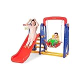 【3-in-1 Vielseitiges Spielset für Kleinkinder】 Mithilfe dieses 3-in-1 multifunktions Kletter und Schaukel Spielsets, können Ihre Kinder die Freuden des Basketballspielens, Schaukelns und Rutschens erleben. Es ist das perfekte Geschenk für Ihre wachsenden Kinder, um ihnen eine glückliche Kindheit zu bescheren und ist sowohl für drinnen als auch für draußen geeignet.
