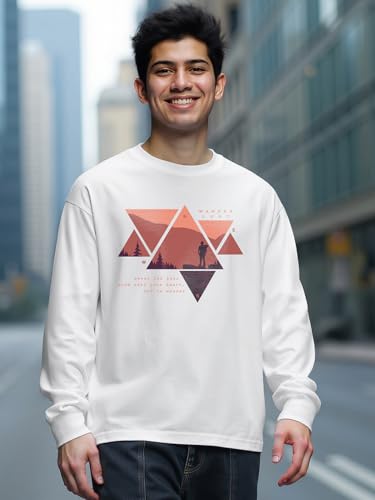Image of Bewakoof Men's 100% Cotton Graphic Print Oversized Fit Full Sleeve Round Neck T-Shirt | Casual Wear | Street Wear | Oversized t Shirt for Men Cotton | Baggy