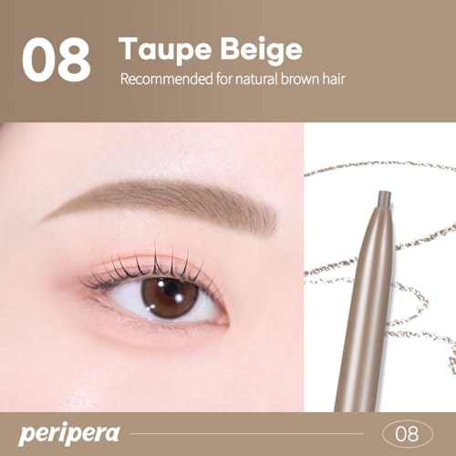 Image of PERIPERA Speedy Skinny Brow (08 Taupe Beige), 1.5mm Precise Eyebrow Pencil, Dual-Sided Fine Tip Shades, Define Fills Brow Make up, K Beauty, Korean Make-up, Safe for Sensitive Skin