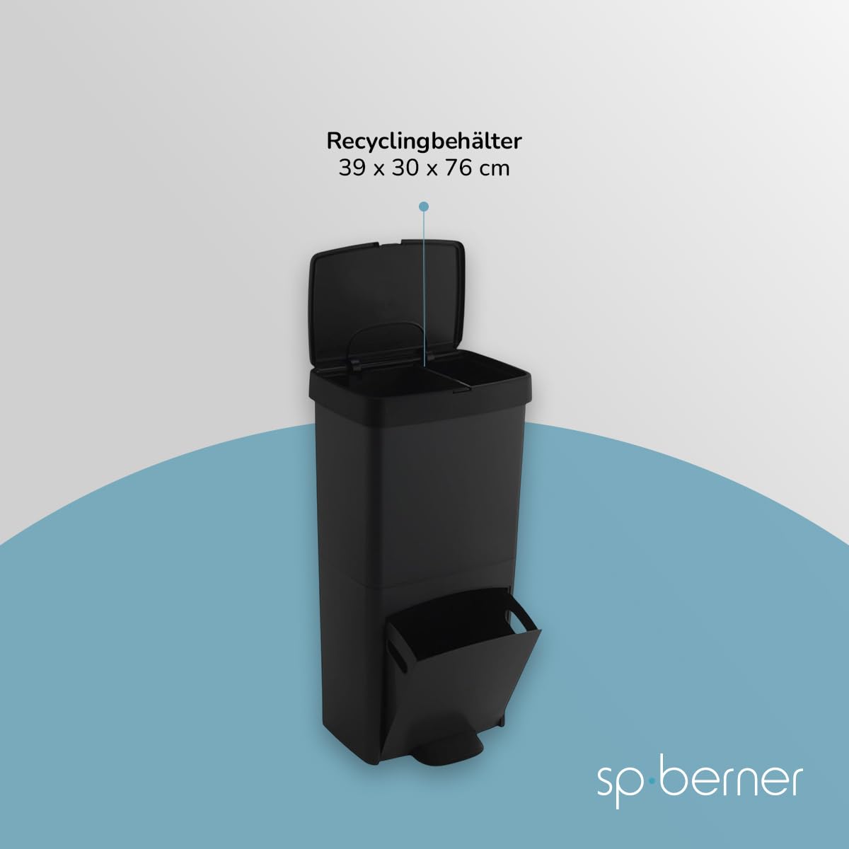 SP Berner – Recycling-Abfalleimer 70 l mit Pedal – 3 Fächer (30 l + 10 l + 30 l) – Ideal für Küche, Haushalt, Büro und Unternehmen – 100% recycelbar – Grau